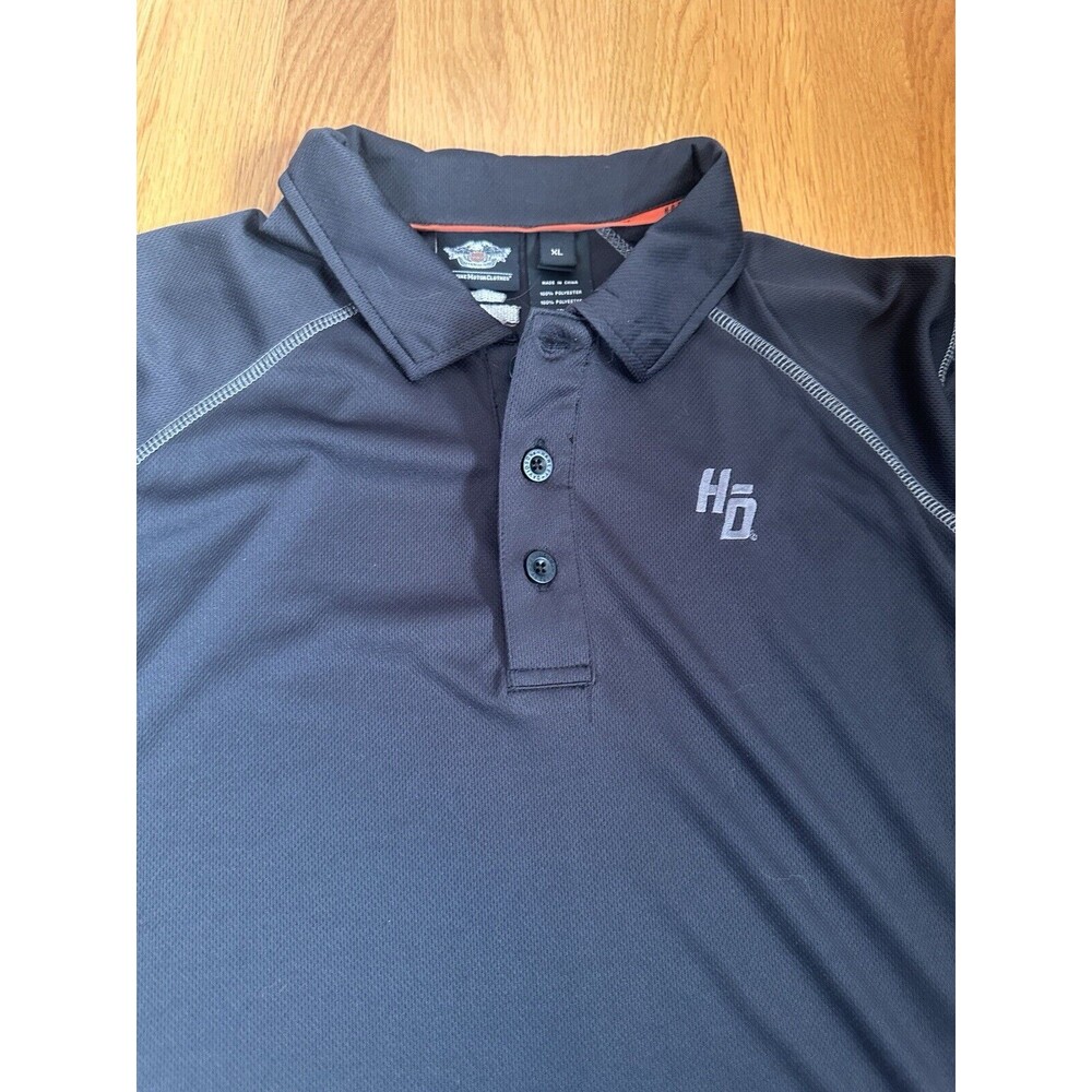 Harley-Davidson Shirt Mens XL  Black Polo Collared Motorcycle Short  Dry Fit - Picture 7 of 9